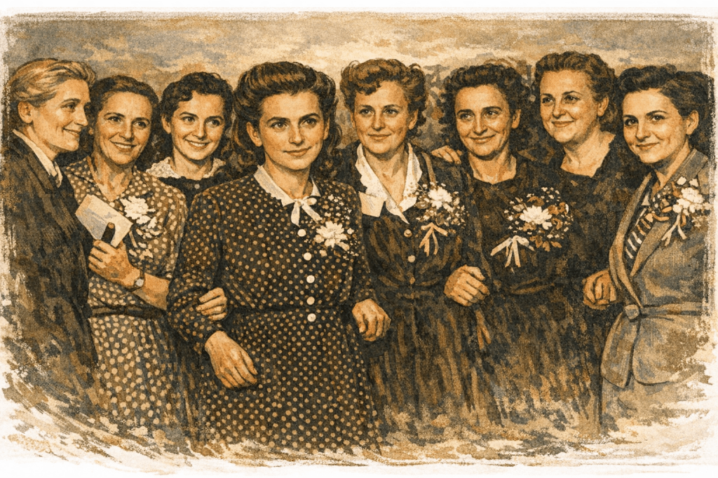 Illustrazione delle donne elette all’Assemblea Costituente italiana nel 1946 durante la nascita della Repubblica